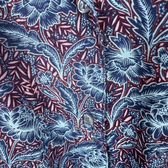 Banana Republic Womens Blouse Floral‎ Blue Button Front Tie Waist Size Large - Picture 4 of 7